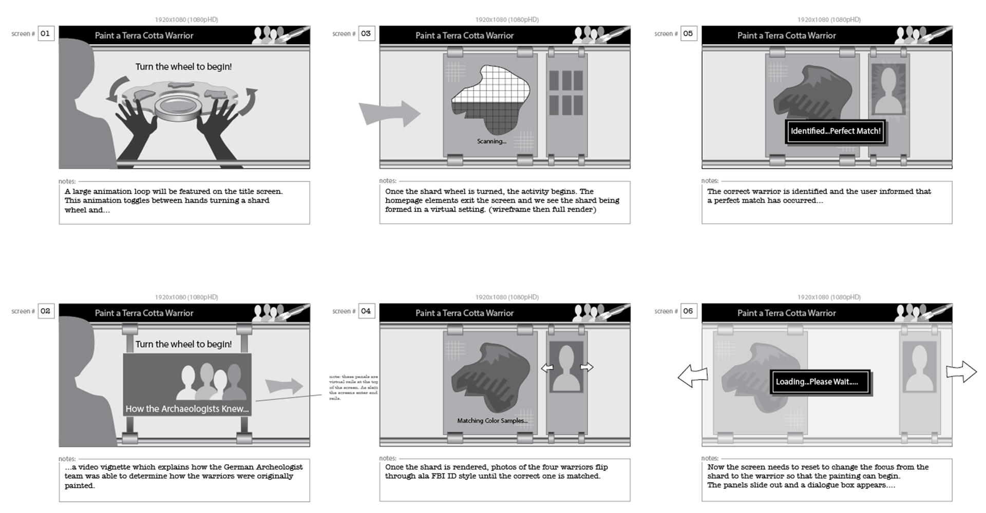 Storyboards for the Paint a Warrior kiosk experience