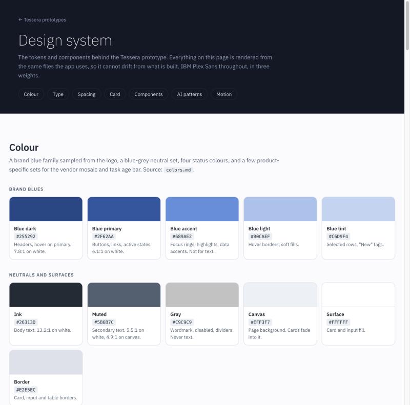 Tessera design system — color tokens and components