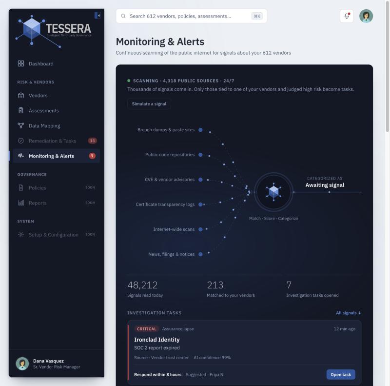 Tessera monitoring and alerts